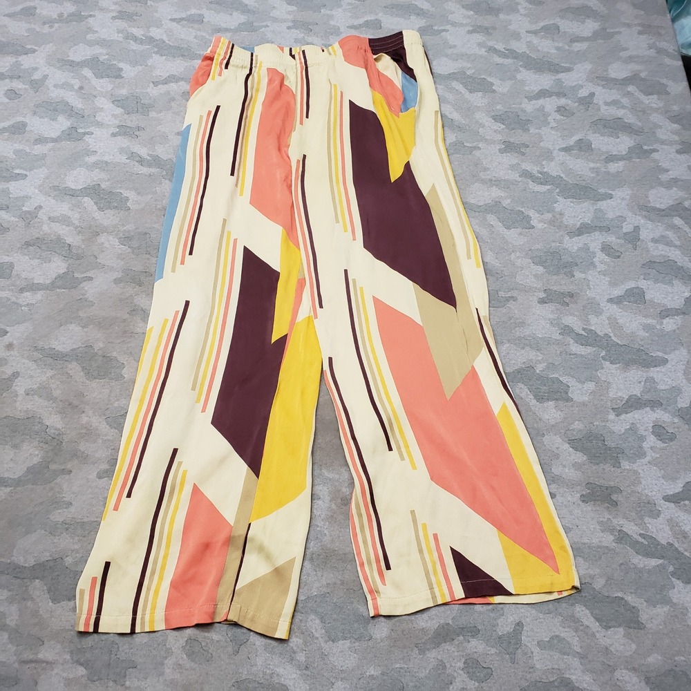 Soft Sorroundings Pants Womens Large Yellow Geometric Wide Leg